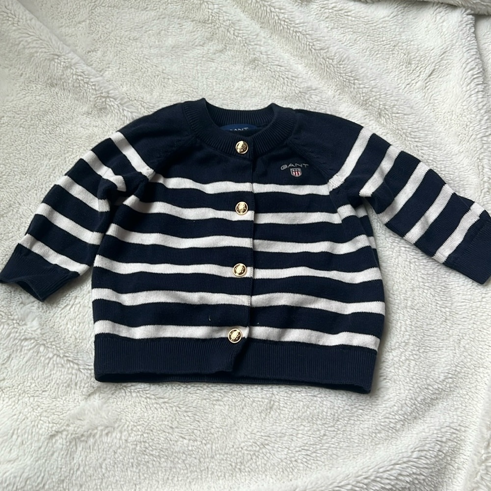 Gant Cardigan - Gold accent buttons/ navy stripes